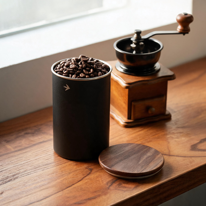 🌰 Coffee Bean Canister | Metal | Coffee Bar | Coffee Lovers | Wood Lid