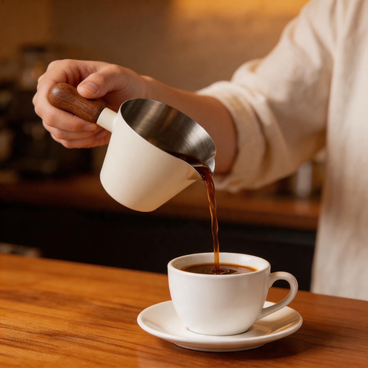 🌿 Espresso Cup | Stainless Steel | Coffee Bar | Baristas | Wood Handle