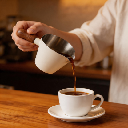 🌿 Espresso Cup | Stainless Steel | Coffee Bar | Baristas | Wood Handle