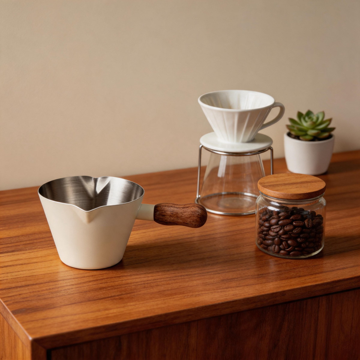 🌿 Espresso Cup | Stainless Steel | Coffee Bar | Baristas | Wood Handle