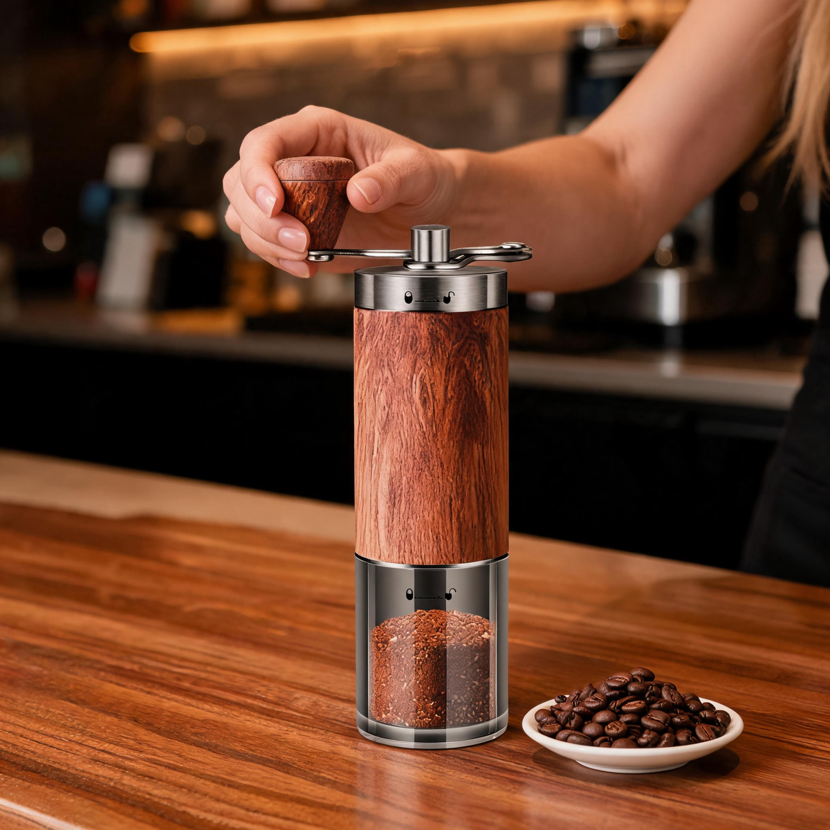 ☕ Manual Coffee Grinder | Wood Finish | Home Brewing | Coffee Lovers | Hand-Crank Freshness