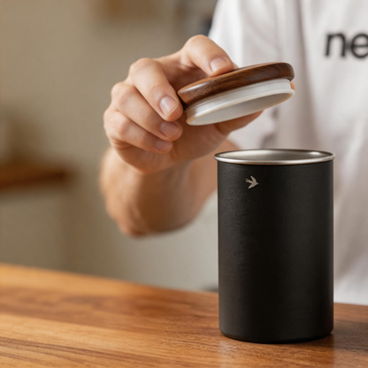 🌰 Coffee Bean Canister | Metal | Coffee Bar | Coffee Lovers | Wood Lid