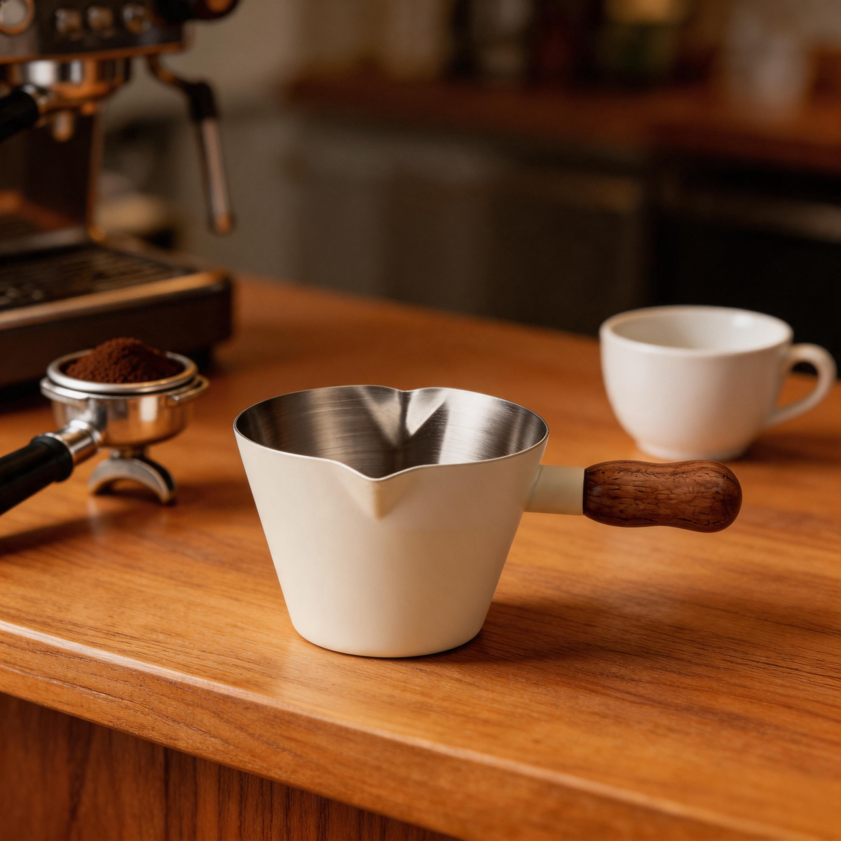 🌿 Espresso Cup | Stainless Steel | Coffee Bar | Baristas | Wood Handle