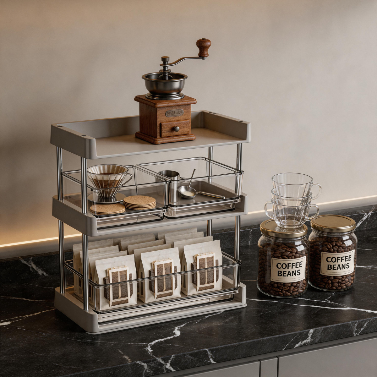 🗄️ Coffee Bar Rack | Clear Storage | Countertop | Coffee Lovers | Tiered Organization