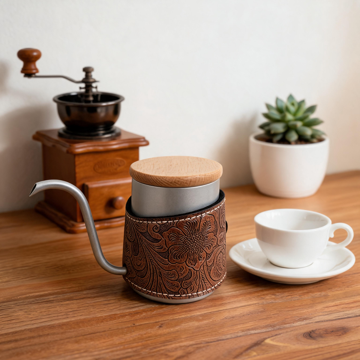 🫖 Coffee Kettle | Stainless Steel | Pour-Over | Baristas | Vintage Leather