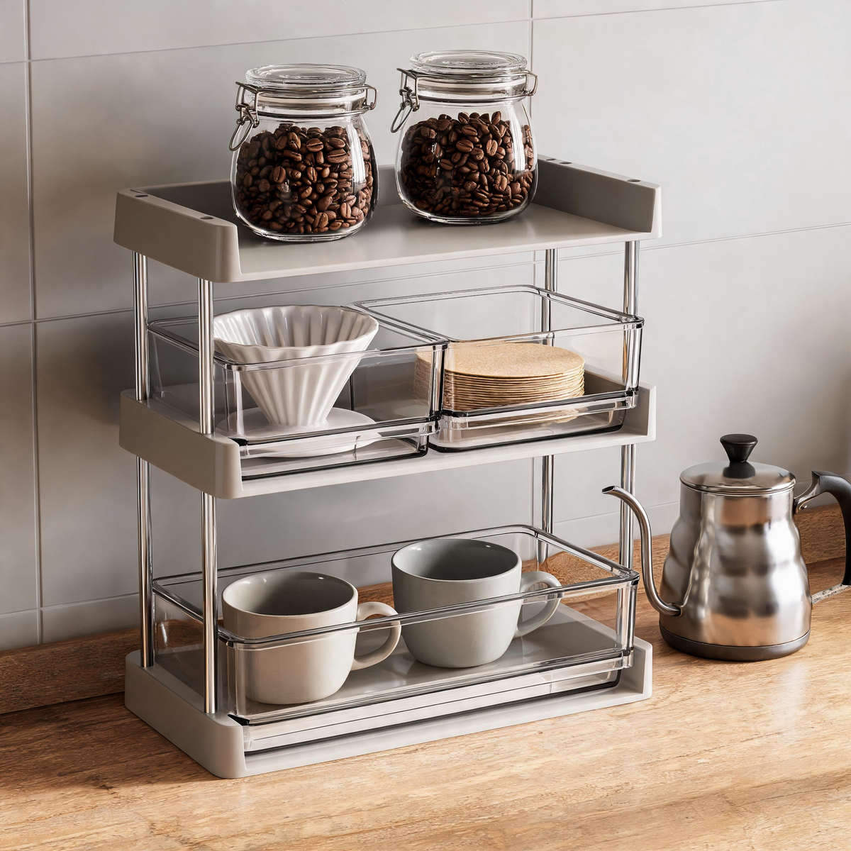 🗄️ Coffee Bar Rack | Clear Storage | Countertop | Coffee Lovers | Tiered Organization
