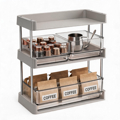 🗄️ Coffee Bar Rack | Clear Storage | Countertop | Coffee Lovers | Tiered Organization