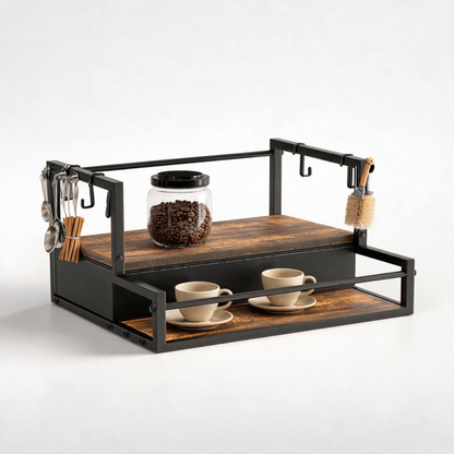 🪵 Coffee Bar Organizer | Metal & Wood | Countertop | Coffee Lovers | Tiered Storage