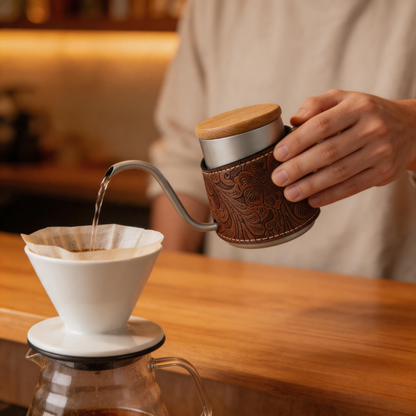 🫖 Coffee Kettle | Stainless Steel | Pour-Over | Baristas | Vintage Leather