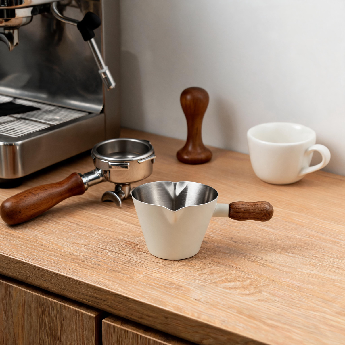 🌿 Espresso Cup | Stainless Steel | Coffee Bar | Baristas | Wood Handle