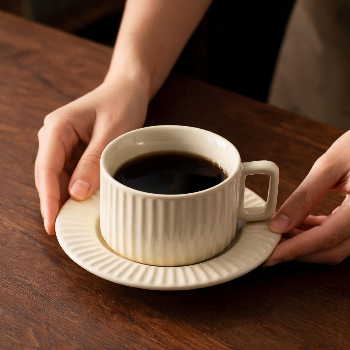 🤍 Coffee Cup Set | Ceramic | Home Café | Coffee Lovers | Ribbed Elegance