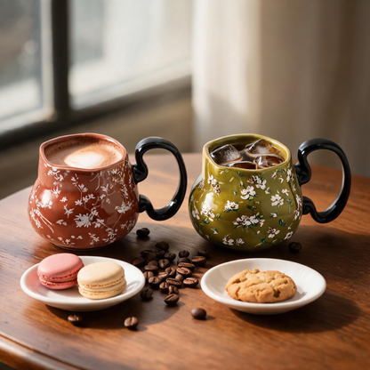 🌼 Floral Mug Set | Ceramic | Home Café | Couples | Vintage Charm