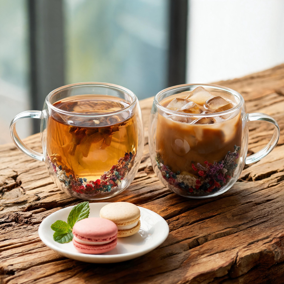 🌸 Coffee Mug Set | Double-Wall Glass | Home Café | Couples | Floral Detail