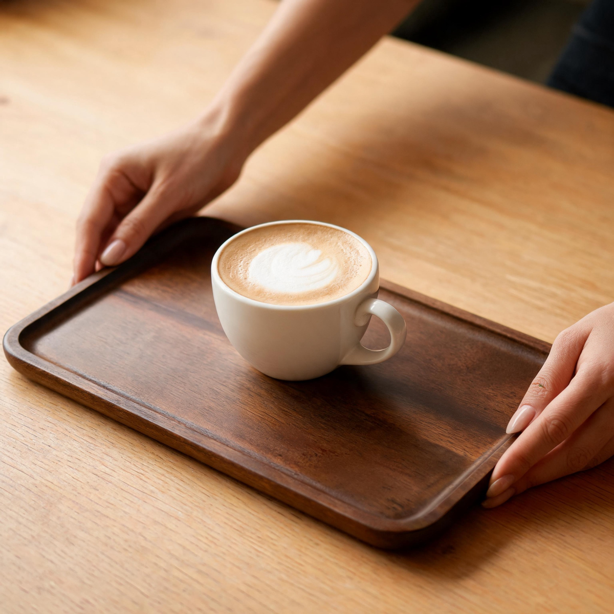 🍂 Coffee Serving Tray | Solid Wood | Home Café | Coffee Lovers | Dark Walnut Look