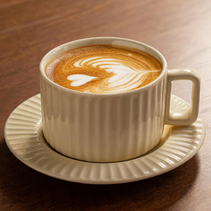 🤍 Coffee Cup Set | Ceramic | Home Café | Coffee Lovers | Ribbed Elegance