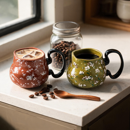 🌼 Floral Mug Set | Ceramic | Home Café | Couples | Vintage Charm