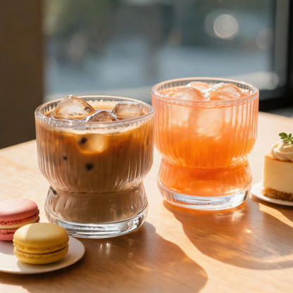 ✨ Coffee Cup Set | Ribbed Glass | Home Café | Coffee Lovers | Sculpted Base