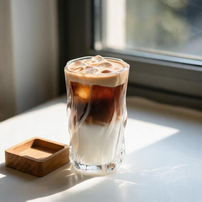 💎 Glass Coffee Cup | Clear Glass | Home Café | Coffee Lovers | Twisted Texture