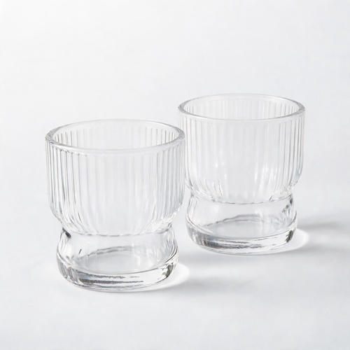 ✨ Coffee Cup Set | Ribbed Glass | Home Café | Coffee Lovers | Sculpted Base