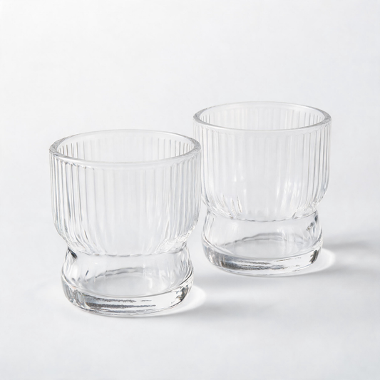 ✨ Coffee Cup Set | Ribbed Glass | Home Café | Coffee Lovers | Sculpted Base