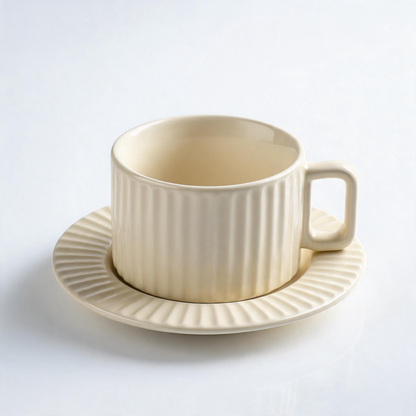 🤍 Coffee Cup Set | Ceramic | Home Café | Coffee Lovers | Ribbed Elegance