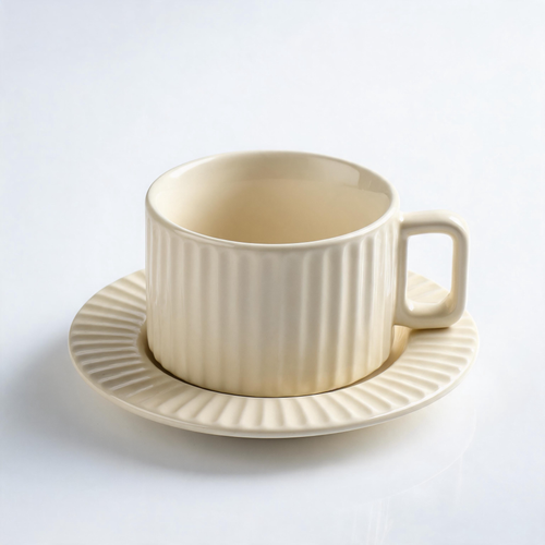 🤍 Coffee Cup Set | Ceramic | Home Café | Coffee Lovers | Ribbed Elegance