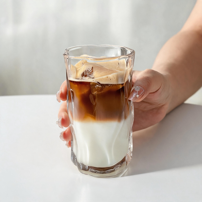 💎 Glass Coffee Cup | Clear Glass | Home Café | Coffee Lovers | Twisted Texture